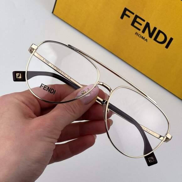 Fendi TRAVEL Men BRAND NEW Eyeglasses Metal Clear Gold Pilot FE50077U 032